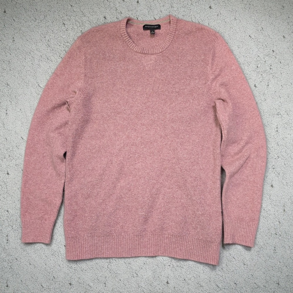 Banana Republic‎ Men's Waffle Knit Sweater L Rose Mauve Crewneck Cotton